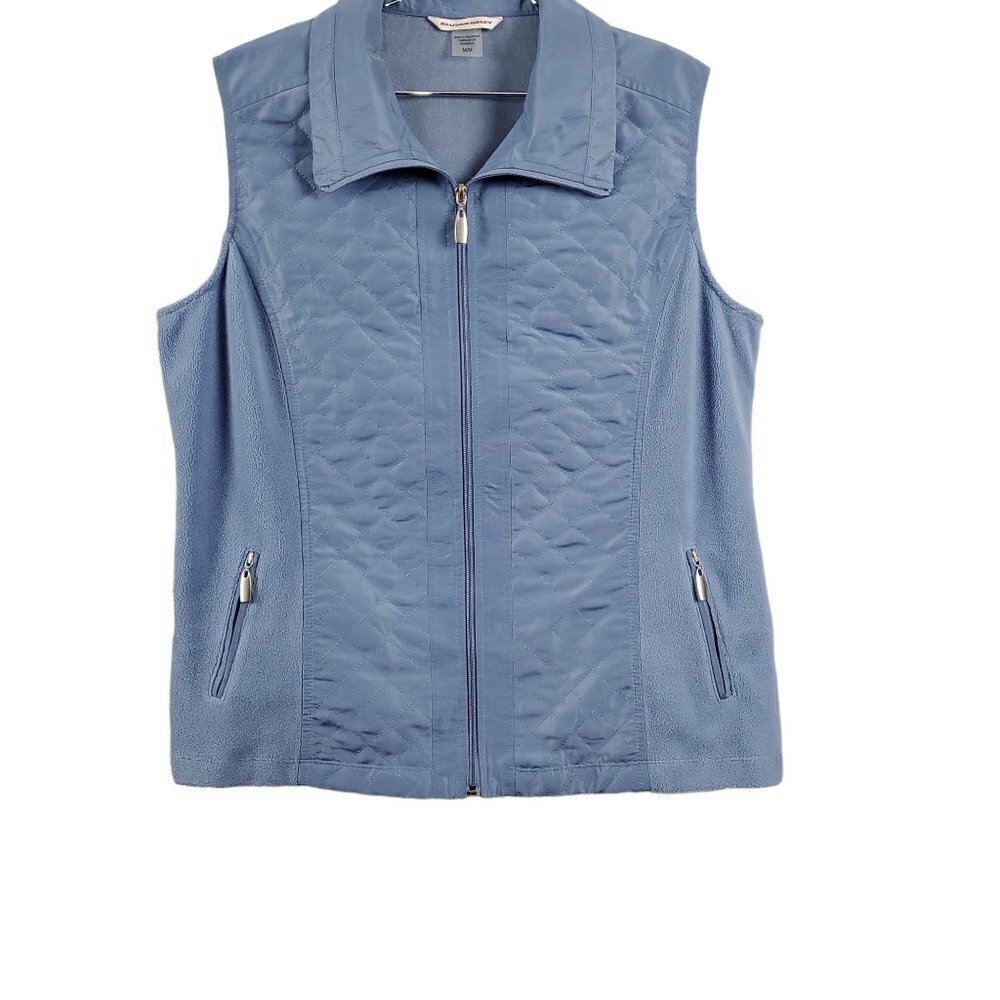 🏆419 Allison Daley Quilted Zip Up Fleece Blue Vest